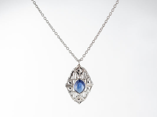 1920's Sapphire Filigree Necklace in 14k White Gold