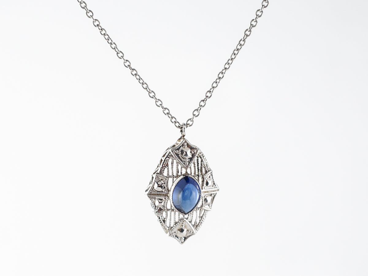 1920's Sapphire Filigree Necklace in 14k White Gold