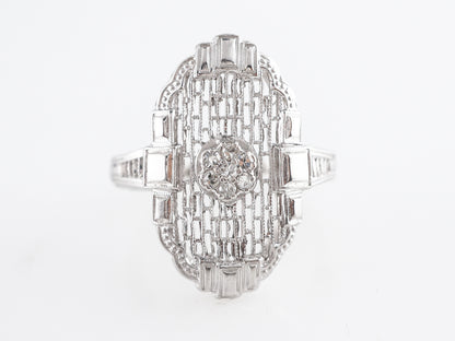 Vintage Art Deco Single Cut Diamond & Filigree Ring in 14k White Gold
