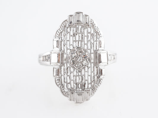 Vintage Art Deco Single Cut Diamond & Filigree Ring in 14k White Gold