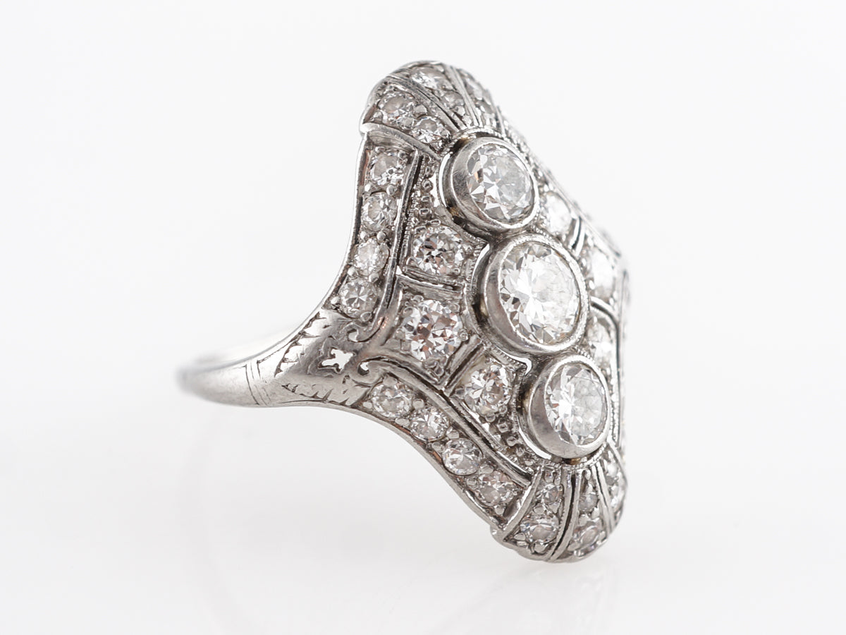 Vintage 1930's Three Stone Diamond Ring in Platinum