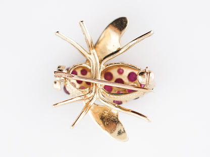 Vintage Bee Pin Retro 1.08 Round Cut Ruby in 14k Yellow Gold