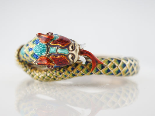 Vintage Mid-Century Snake Bracelet W/ Rubies in Yellow Gold