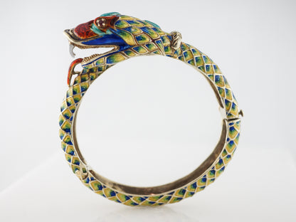 Vintage Mid-Century Snake Bracelet W/ Rubies in Yellow Gold