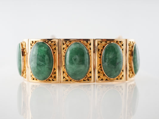 ***RTV11/23***Vintage Bracelet Mid-Century 13.70 Cabochon Cut Jade in 14k Yellow Gold
