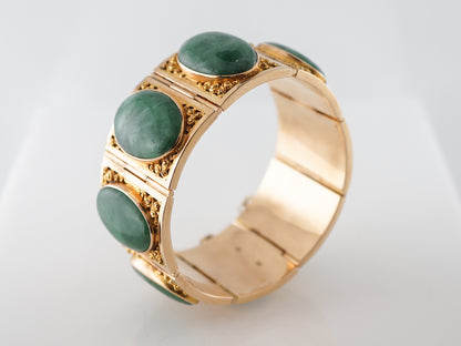 ***RTV11/23***Vintage Bracelet Mid-Century 13.70 Cabochon Cut Jade in 14k Yellow Gold