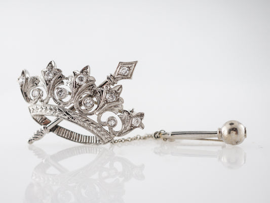Vintage Brooch Art Deco .45 Old European Cut Diamonds in 18k White Gold