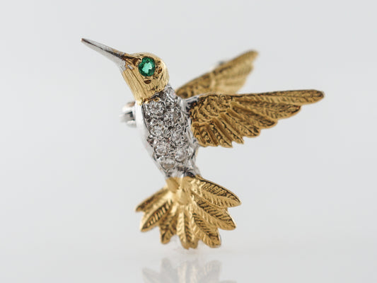 Vintage Hummingbird Brooch w/ Diamonds & Emeralds