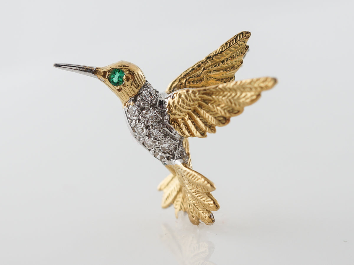 Vintage Hummingbird Brooch w/ Diamonds & Emeralds