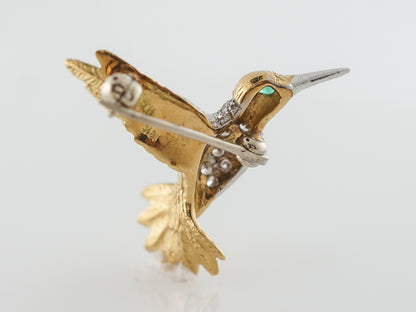 Vintage Hummingbird Brooch w/ Diamonds & Emeralds