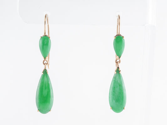 Vintage Cabochon Jade Earrings 14K Yellow Gold