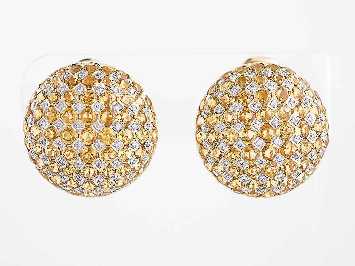 Modern Earrings 1.06 Single Cut Diamonds & Yellow Sapphire in 18K Yellow Gold