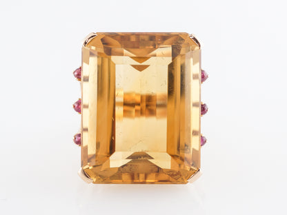 Vintage Citrine Cocktail Ring w/ Rubies in 18k Yellow Gold