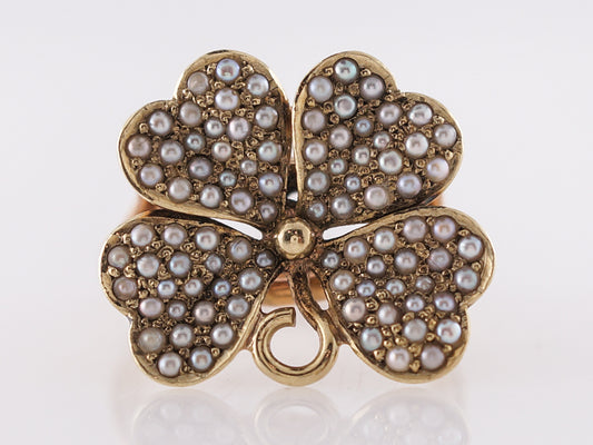 Vintage Right Hand Ring Victorian Seed Pearls in 14k Yellow Gold