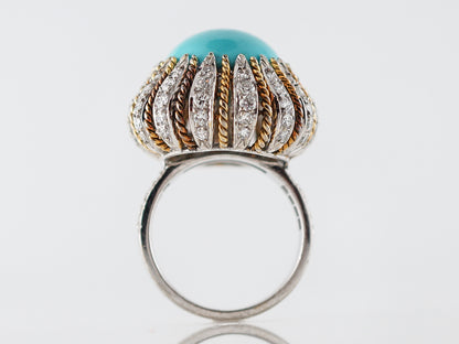 Vintage Cocktail Ring Mid-Century 11.50 Cabochon Cut Turquoise in 18k Yellow & 14k White Gold