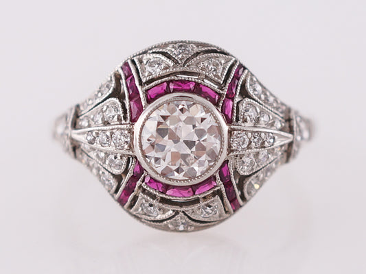Vintage Cocktail Ring Art Deco .74 Old European Cut Diamond in Platinum