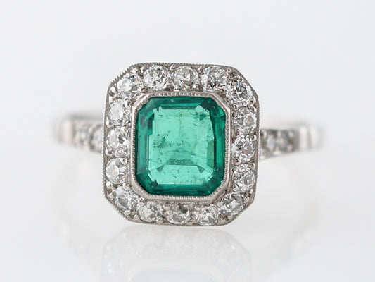 Vintage Cocktail Ring Art Deco 1.02 Square Cut Emerald in Platinum