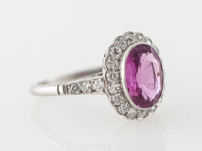 Vintage Edwardian Pink Sapphire & Diamond Engagement Ring in Platinum