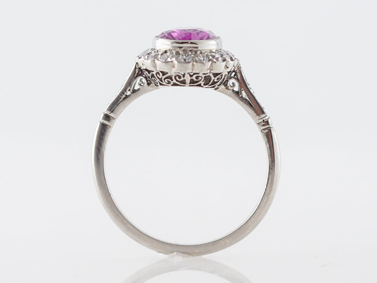 Vintage Edwardian Pink Sapphire & Diamond Engagement Ring in Platinum