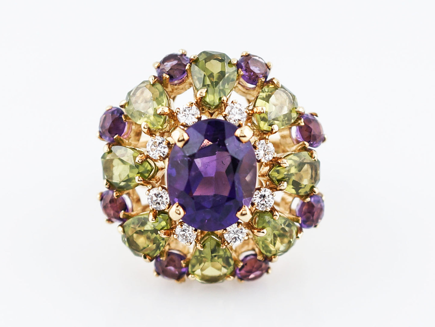 Vintage Cocktail Ring Mid-Century 1.56 Oval Cut Amethyst in 18k Yellow Gold