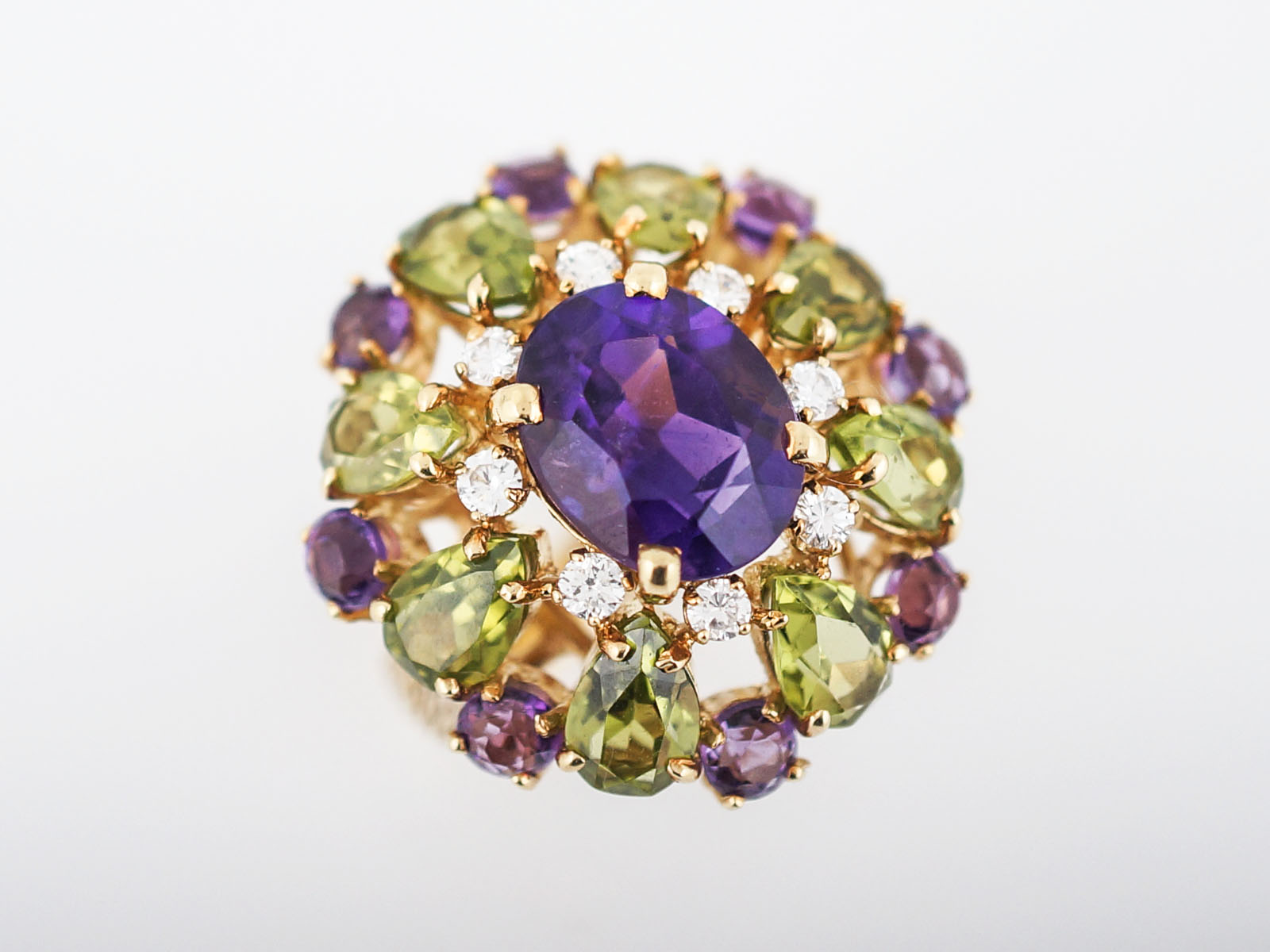 Vintage Cocktail Ring Mid-Century 1.56 Oval Cut Amethyst in 18k Yellow Gold