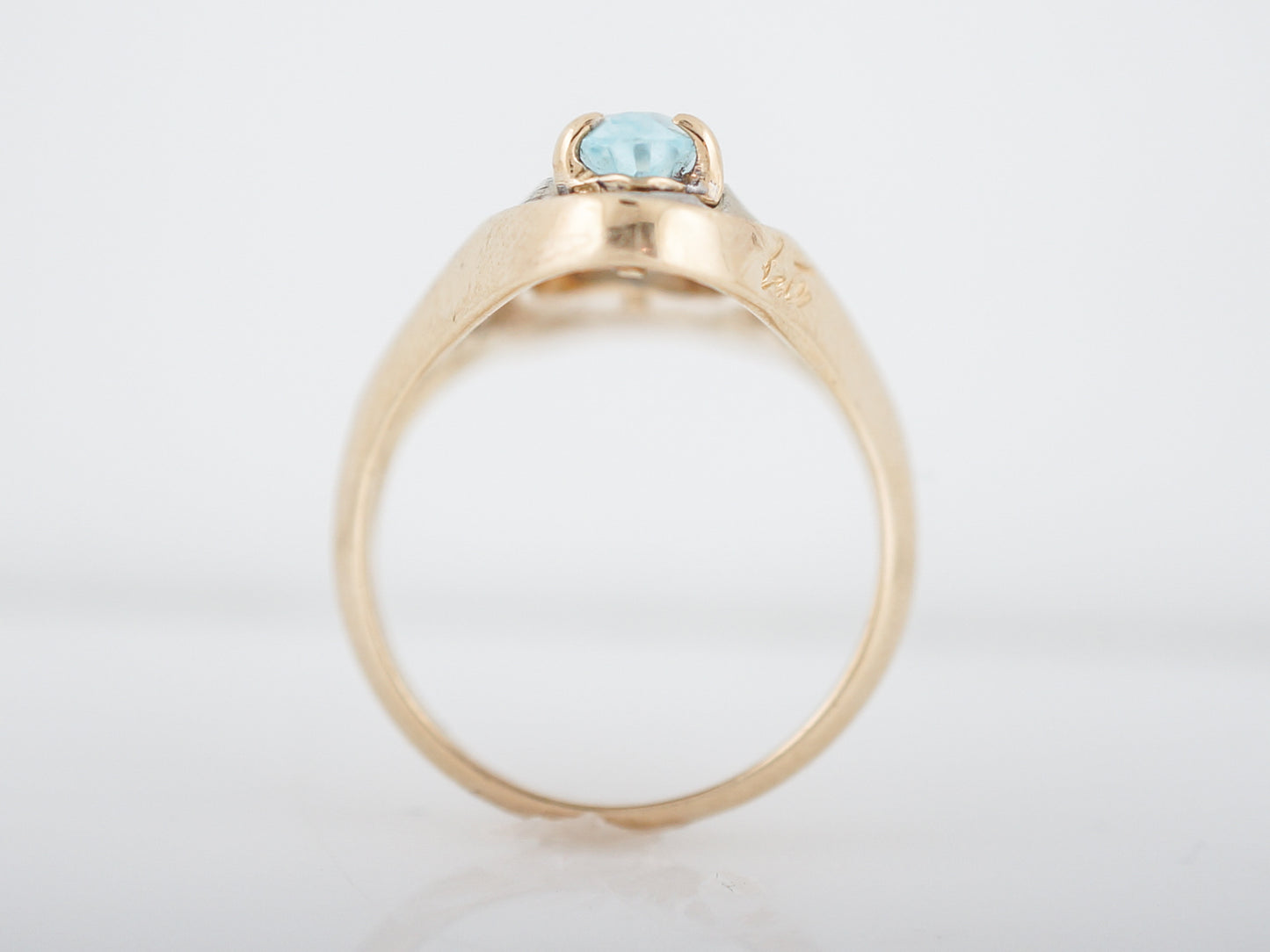 Modern Erte Right Hand Ring 1.80 Oval Cut Blue Topaz in 14k Yellow Gold