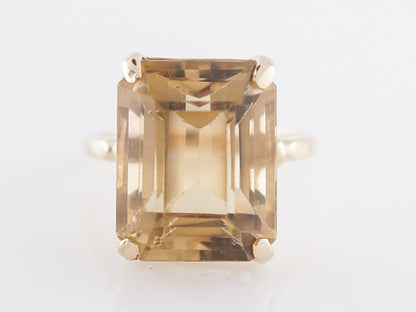 Vintage Cocktail Ring Mid-Century 14.79 Emerald Cut Citrine in 14k Yellow Gold