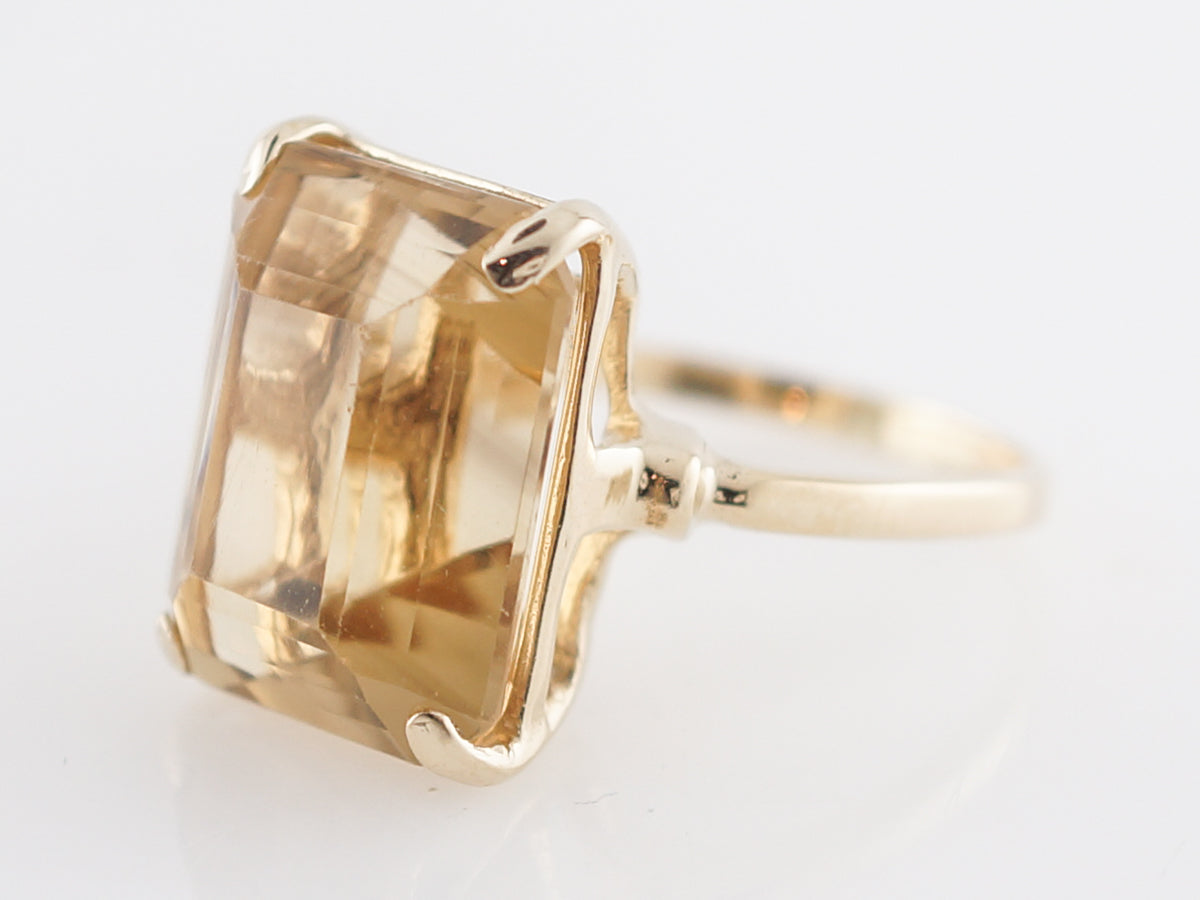 Vintage Cocktail Ring Mid-Century 14.79 Emerald Cut Citrine in 14k Yellow Gold