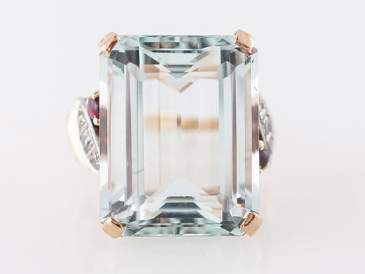 Vintage Emerald Cut Aquamarine Cocktail Ring in 14k