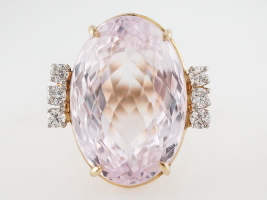 Mid-Century Kunzite Cocktail Ring in 14k Yellow Gold