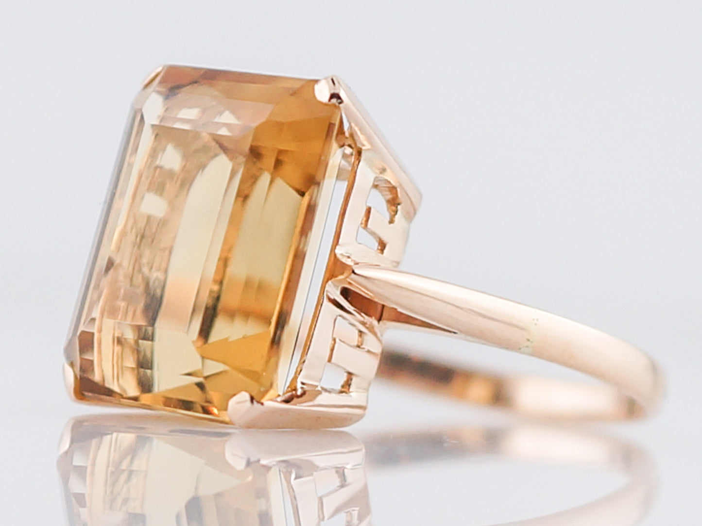 Vintage Cocktail Ring Mid-Century 7.06 Emerald Cut Citrine in 14k Yellow Gold