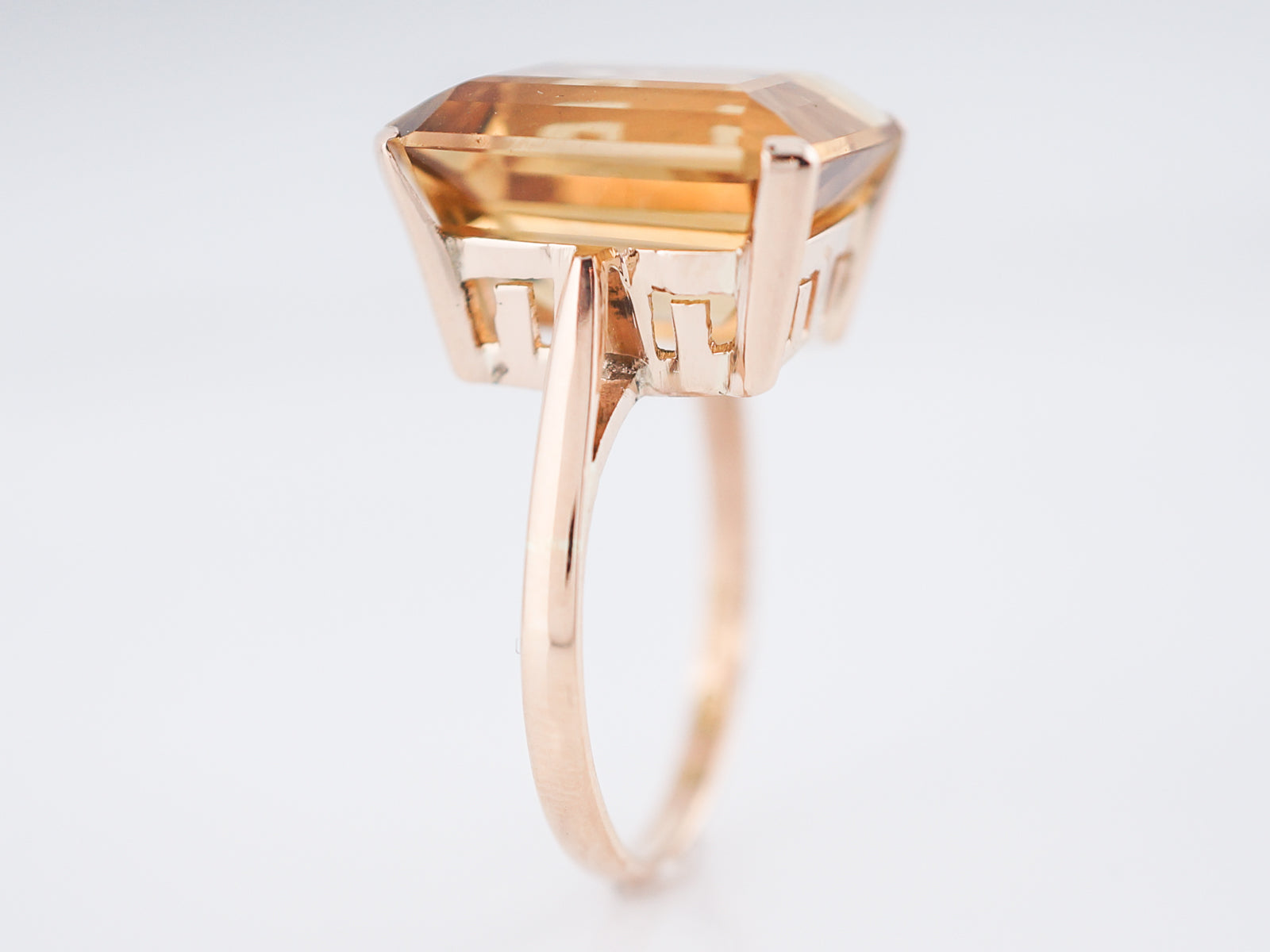 Vintage Cocktail Ring Mid-Century 7.06 Emerald Cut Citrine in 14k Yellow Gold