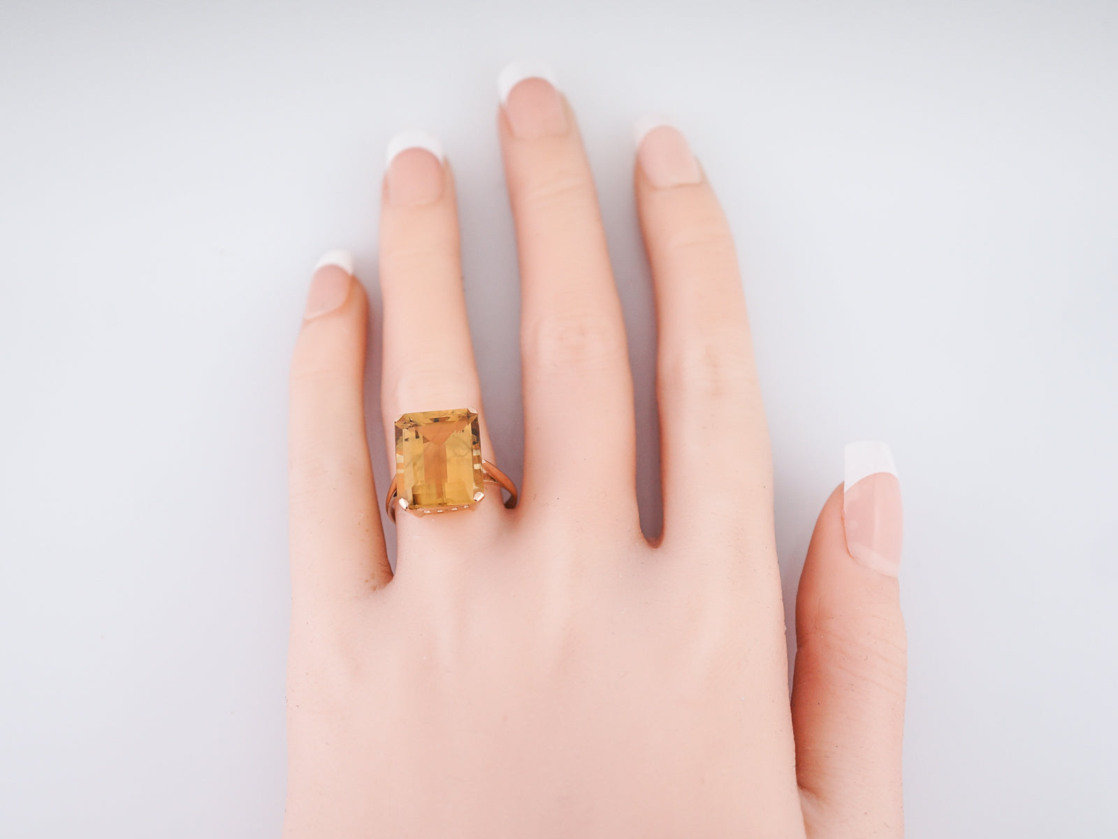 Vintage Cocktail Ring Mid-Century Emerald Cut Citrine in 14k