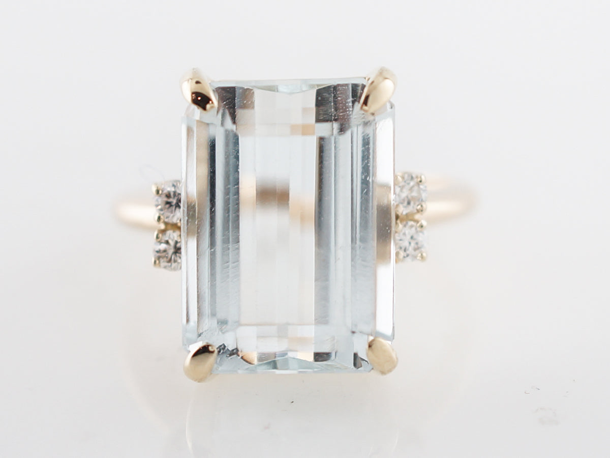 Vintage Mid-Century Emerald Cut Aquamarine Cocktail Ring in Yellow Gold