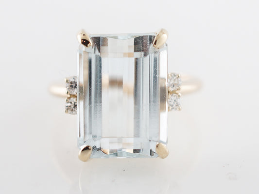 Vintage Mid-Century Emerald Cut Aquamarine Cocktail Ring in Yellow Gold