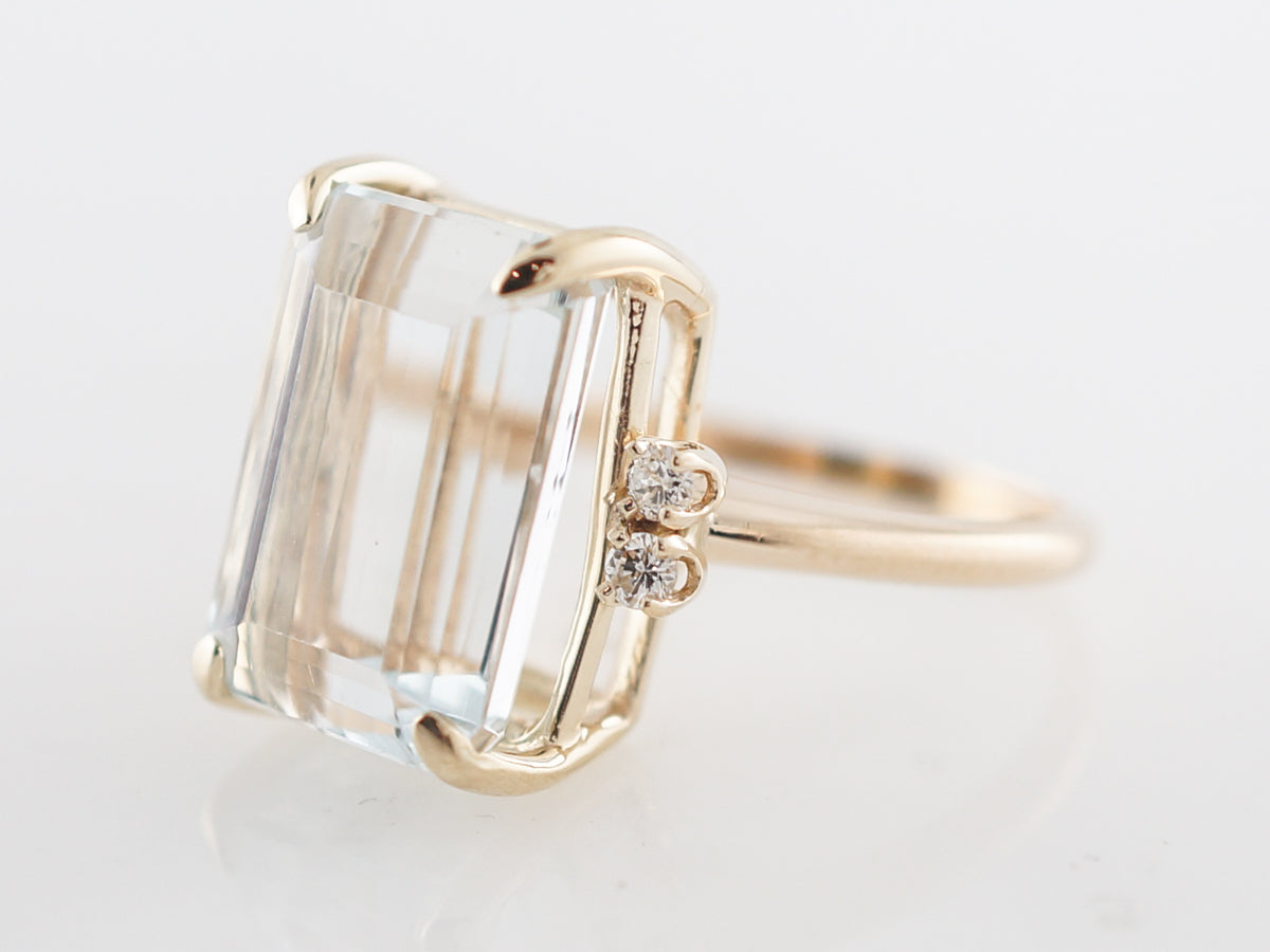 Vintage Mid-Century Emerald Cut Aquamarine Cocktail Ring in Yellow Gold