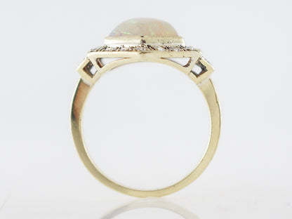 Retro Opal Right Hand Ring w/ Diamonds in Yellow Gold