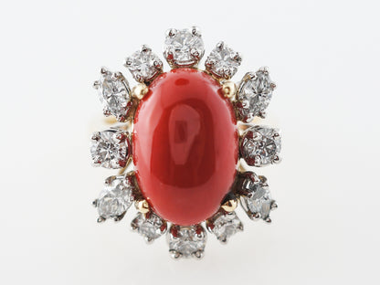 Vintage Halo Cocktail Ring w/ Coral & Diamonds