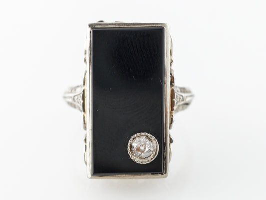 Vintage Diamond & Onyx Ring in 14k White Gold