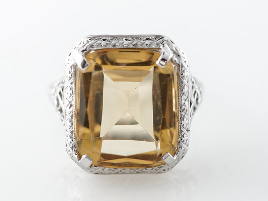 Vintage Deco 6 Carat Emerald Cut Citrine Cocktail Ring in 14k
