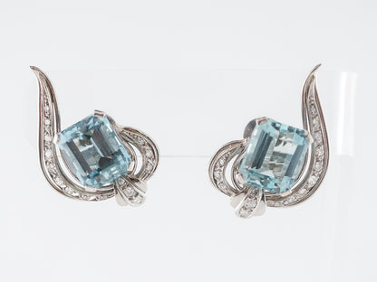 Vintage Art Deco Earrings w/ Aquamarine and Diamonds