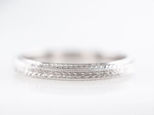 Vintage Chevron Art Deco Wedding Band in 18k White Gold