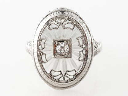 Art Deco Diamond & Glass Right Hand Ring in White Gold