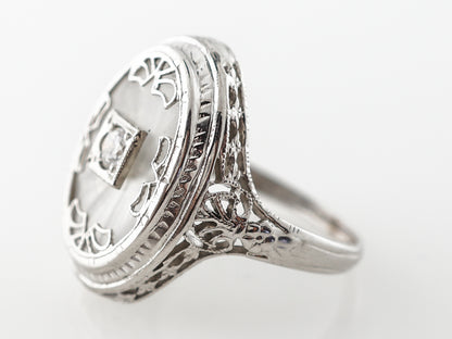 Art Deco Diamond & Glass Right Hand Ring in White Gold