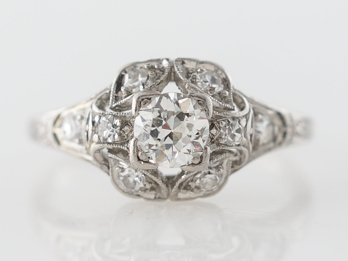 Art Deco Diamond Engagement Ring in Platinum .45 Carats