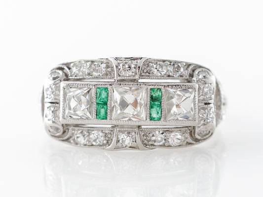 Vintage 1930's Cocktail Ring w/ French Cut Diamonds & Emeralds in Platinum