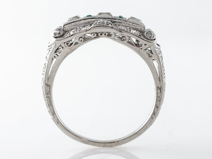 Vintage 1930's Cocktail Ring w/ French Cut Diamonds & Emeralds in Platinum