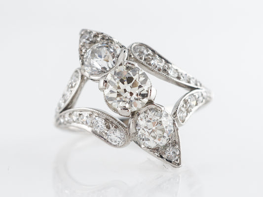 Vintage Petri Deco Diamond Cocktail Ring in Platinum