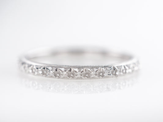 Vintage Deco 1920's Engraved Wedding Band in 18k White Gold
