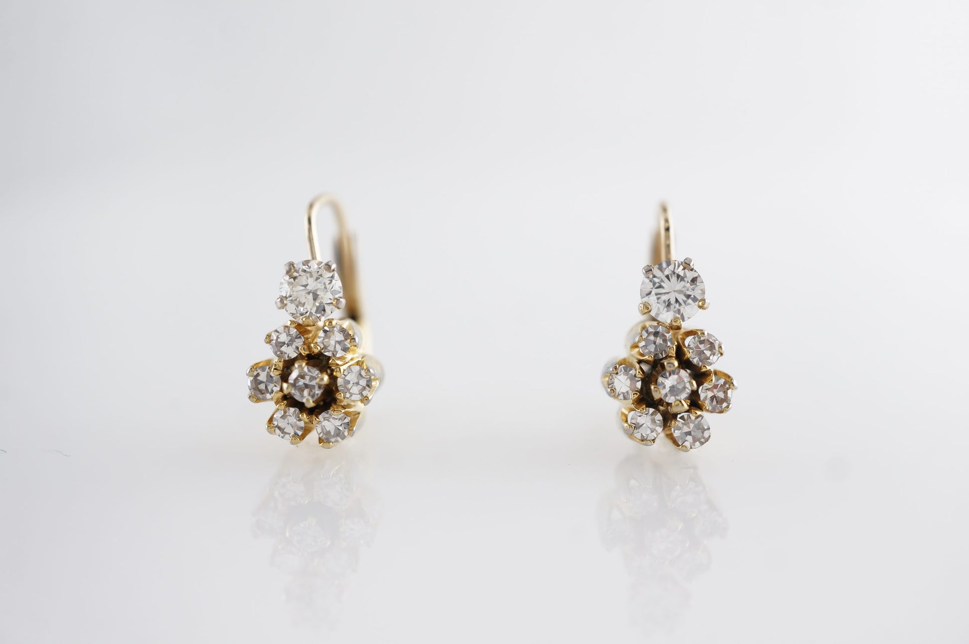 Vintage Diamond Cluster Earrings in 14k White Gold